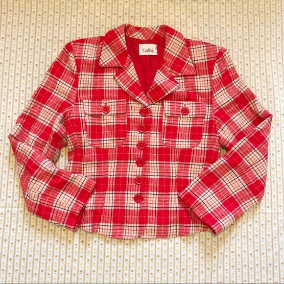 70s Red Plaid Blazer Jacket - Picture 5 of 5